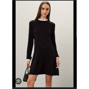 Cece Womens Black‎ Long-Sleeve Knit Dress With White Ruffle Collar & Cuffs XS